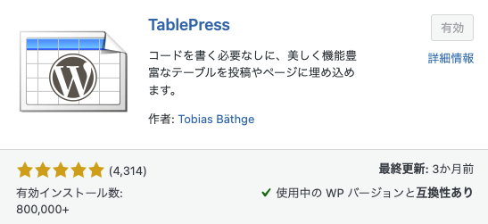 TablePressプラグイン